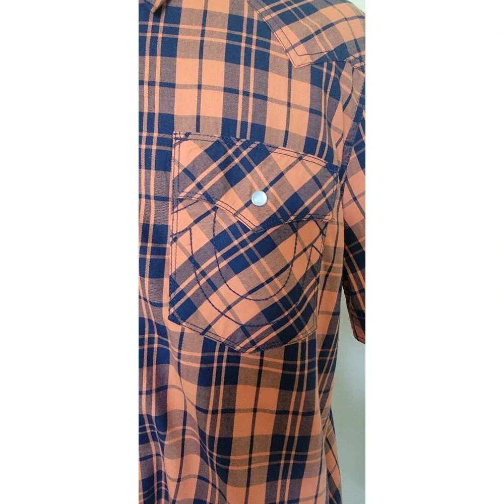 True Religion Men's Short Sleeve‎ Shirt Orange/Black Snap Button Sz 2XL/2TG